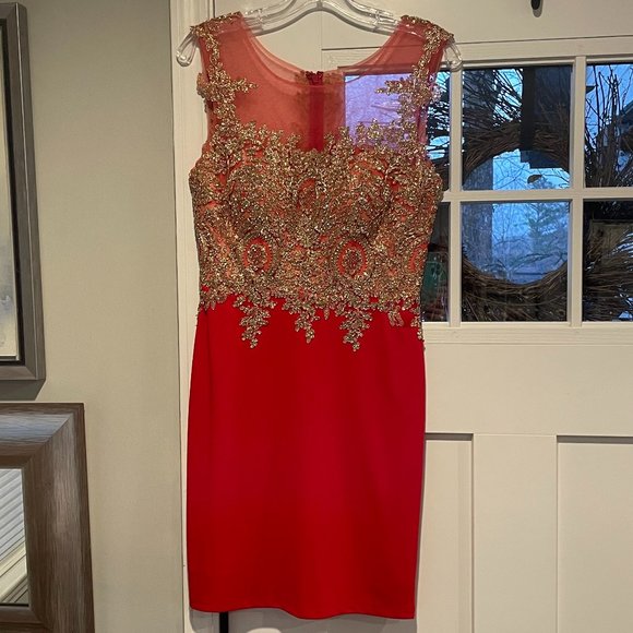 Red & Gold Sequin Cocktail Dress - Picture 2 of 5